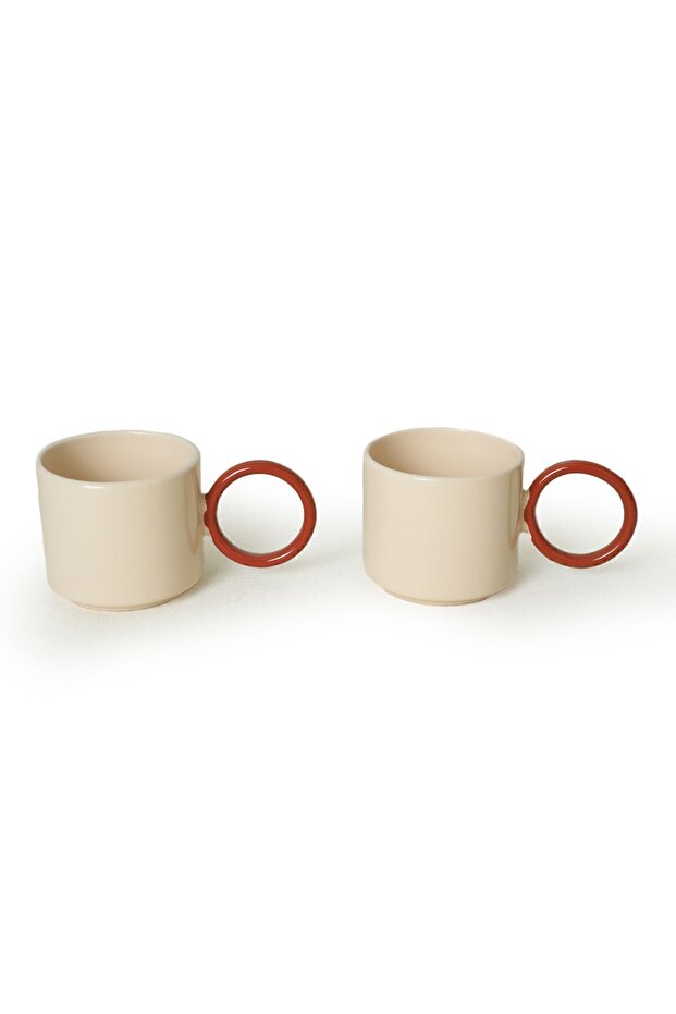 Stackable Brown Cup with Ring Handle 8 Cm 2 Pieces - 3