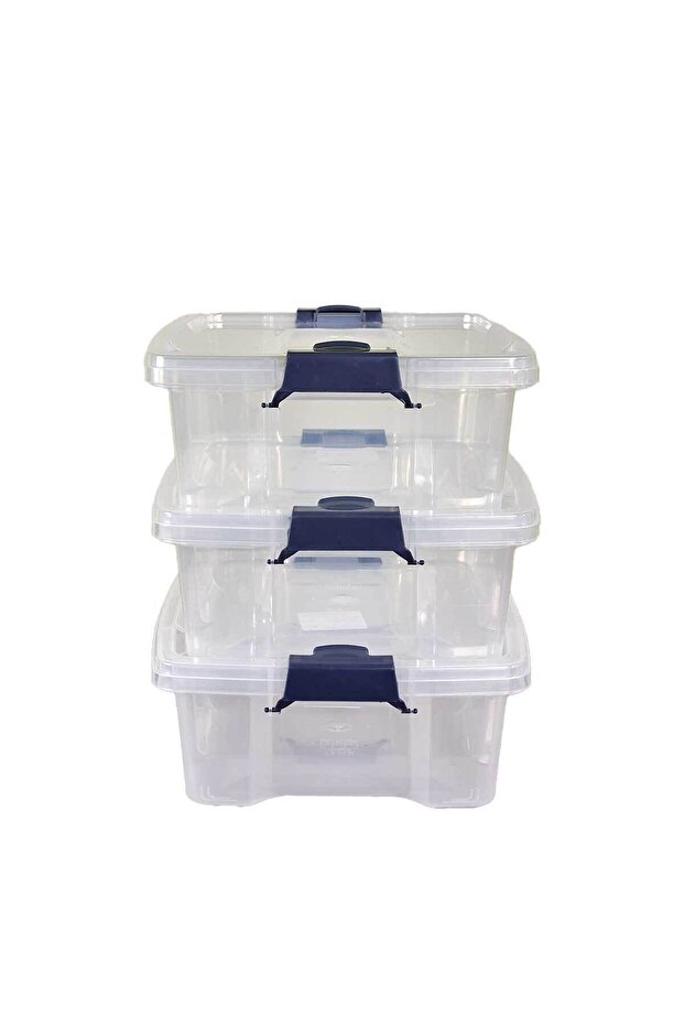 مجموعة صناديق تخزين شفافة سعة 3.5 لتر مكونة من 3 قطع، رمادية، حل تخزين عملي وعصري - 3