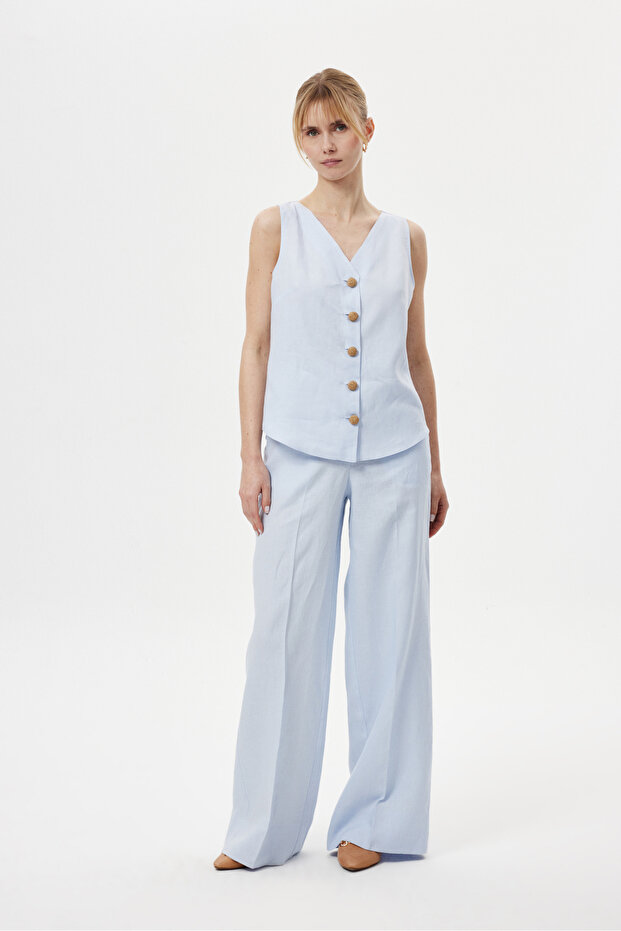 Düğmeli Soft Bluz MAVİ - 3