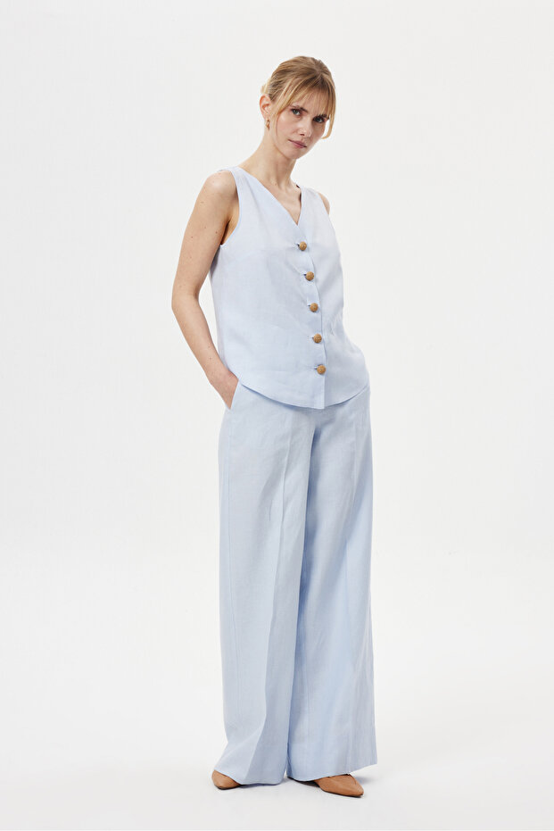 Düğmeli Soft Bluz MAVİ - 1