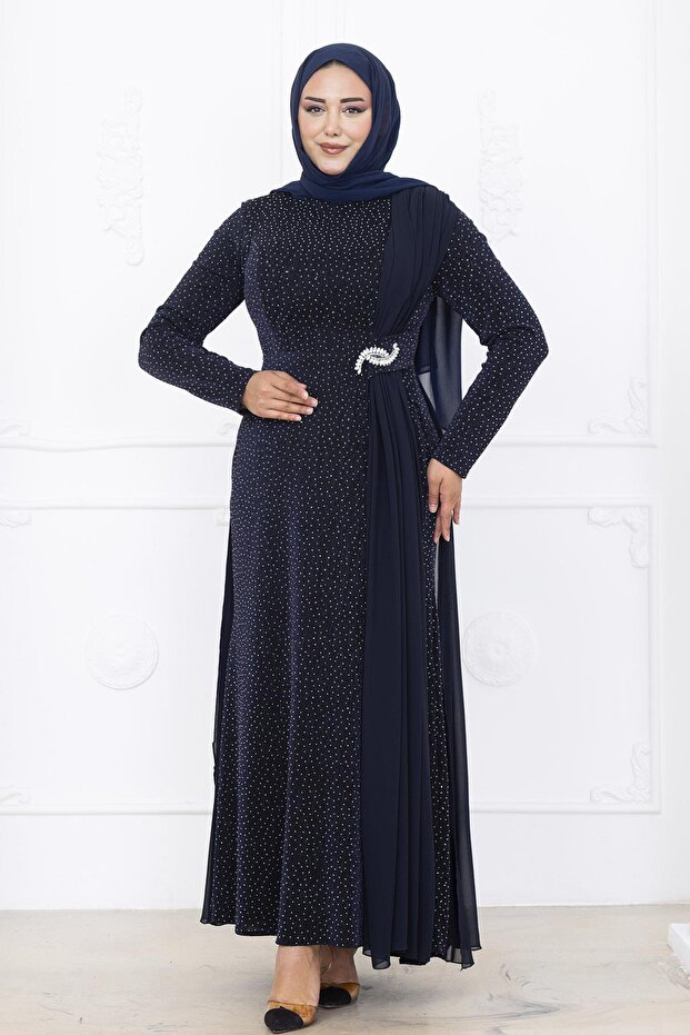 Nil Abiye Elbise Lacivert - 3