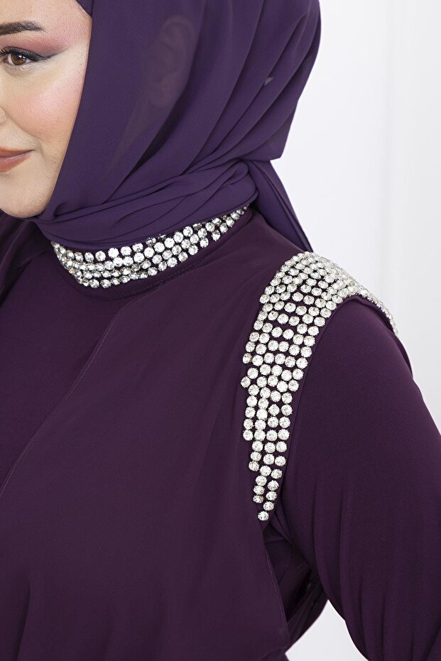 Zambak Abiye Elbise Mürdüm - 4