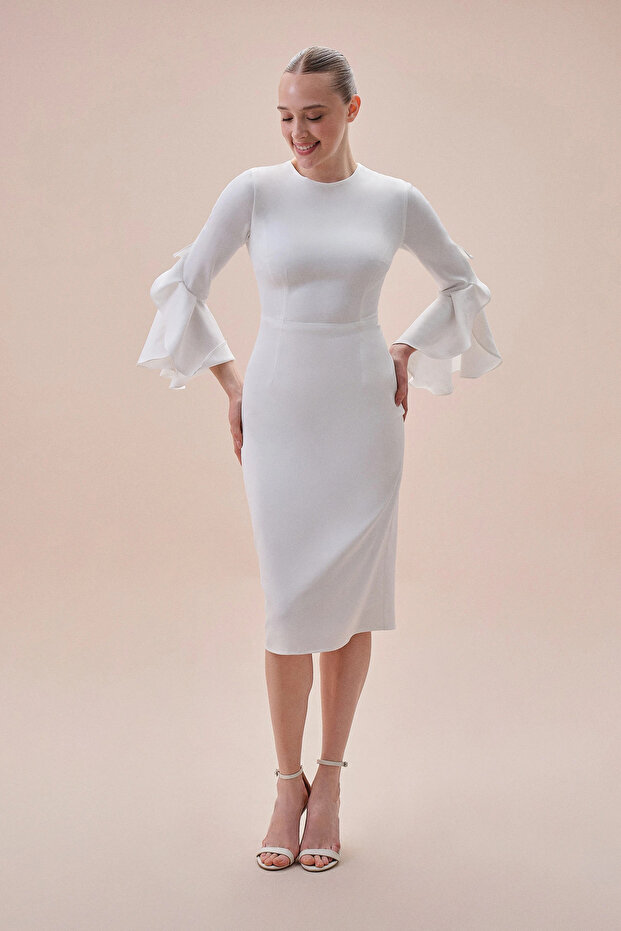 Long Sleeve Midi Wedding Dress - Jersey Fabric