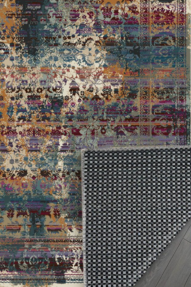 Kaşmir doku yumuşak kaymaz pamuk taban oturma odası salon mutfak koridor çocuk odası mor halı kilim - 3