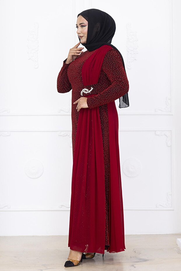 Nil Abiye Elbise Bordo - 5