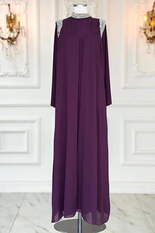 Zambak Abiye Elbise Mürdüm - 6