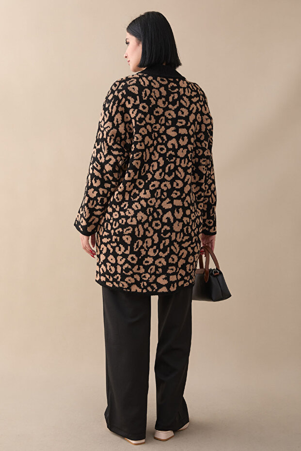 Leopard Pattern Buttoned Camel Cardigan - 4