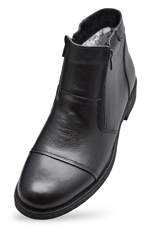 TAB3406 İçi Kürklü Hakiki Deri Erkek Bot Ayakkabı Ortopedik Taban Fermuarlı Deri Bot - 4
