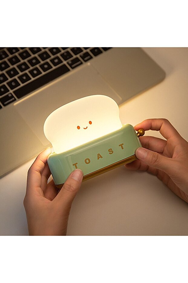 Light Yeşil Tost Gece Lambası – Şarjlı & Pilli LED, Sevimli Tasarım ve Hediyelik - 6