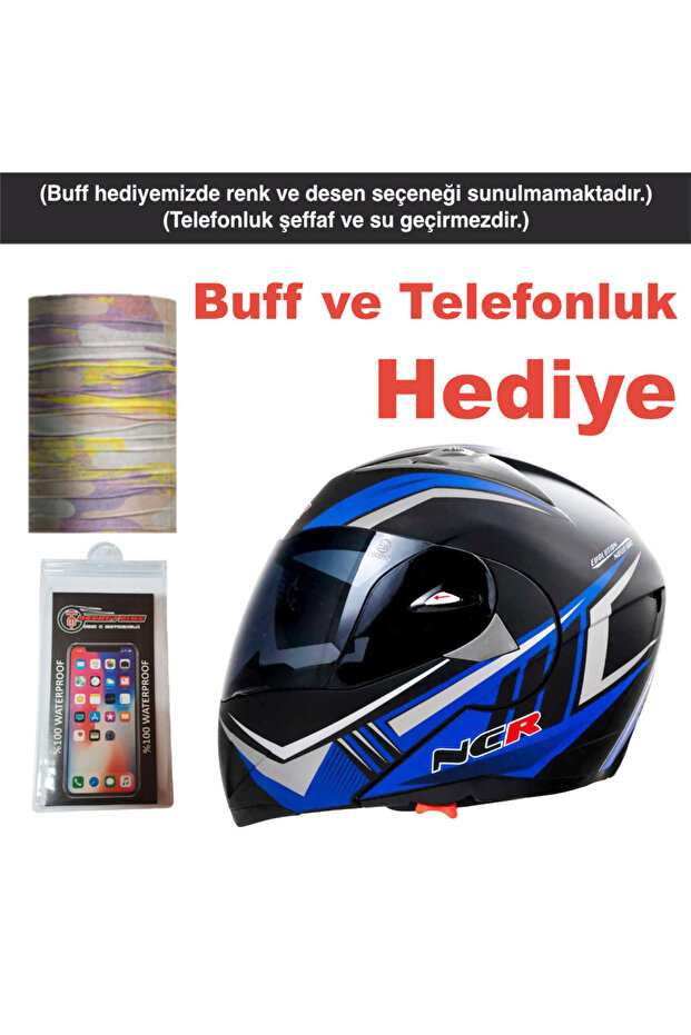 Çene Açılır Kask Mavi Siyah - 1