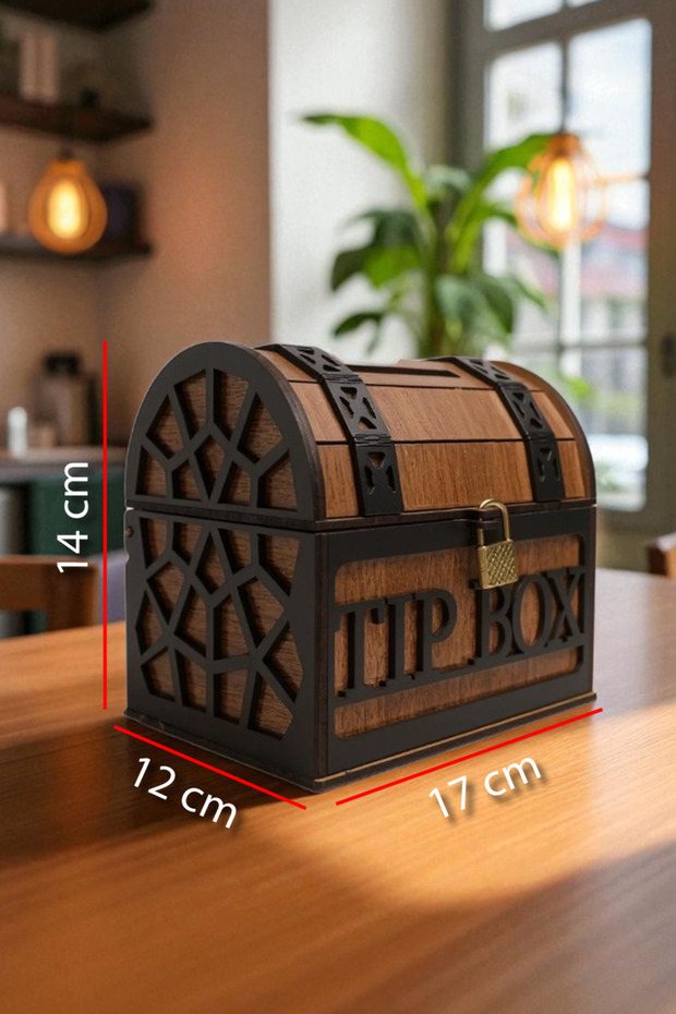 Tip Box- Bahşiş Kutusu - Kumbara “sandık Tipi Tipbox” Ceviz Renk - 1