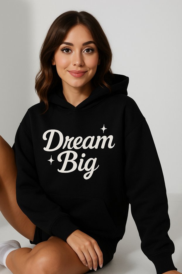 Women's Hooded Kangaroo Pocket Oversize Sweatshirt with Dream Big Lettering on Front Casual Daily Style