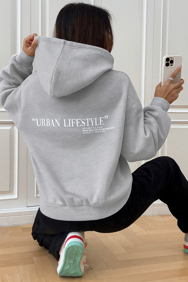 Unisex 3 Thread Kangaroo Pocket Hooded Sweatshirt Urban Lifestyle Printed Comfortable Casual Style