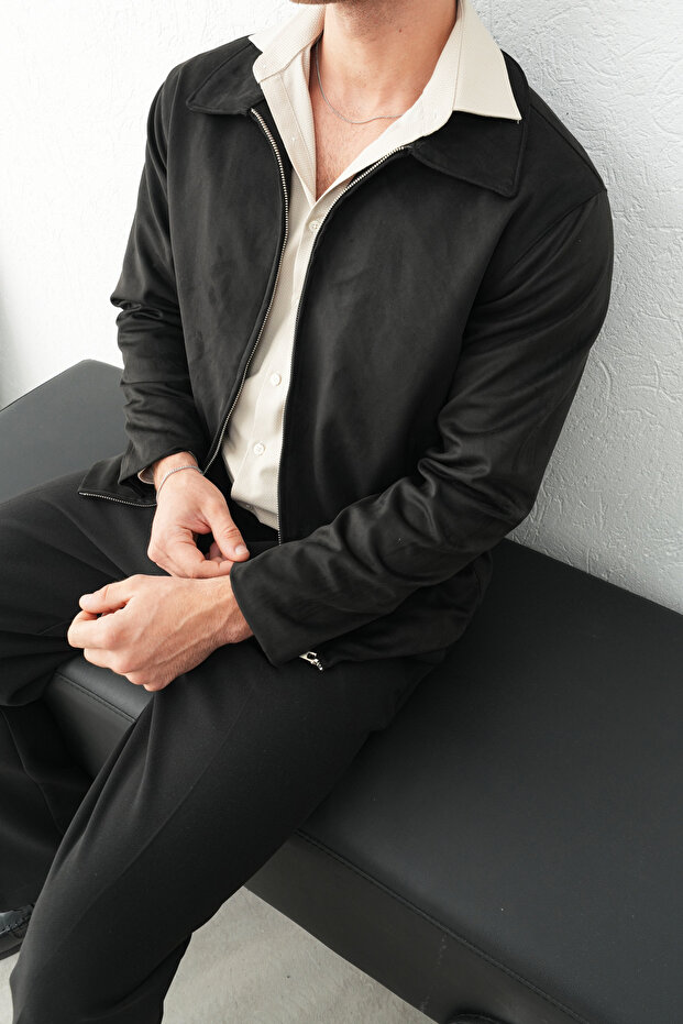 Regular Kalıp Gömlek Yaka Süet Erkek Mont - 1