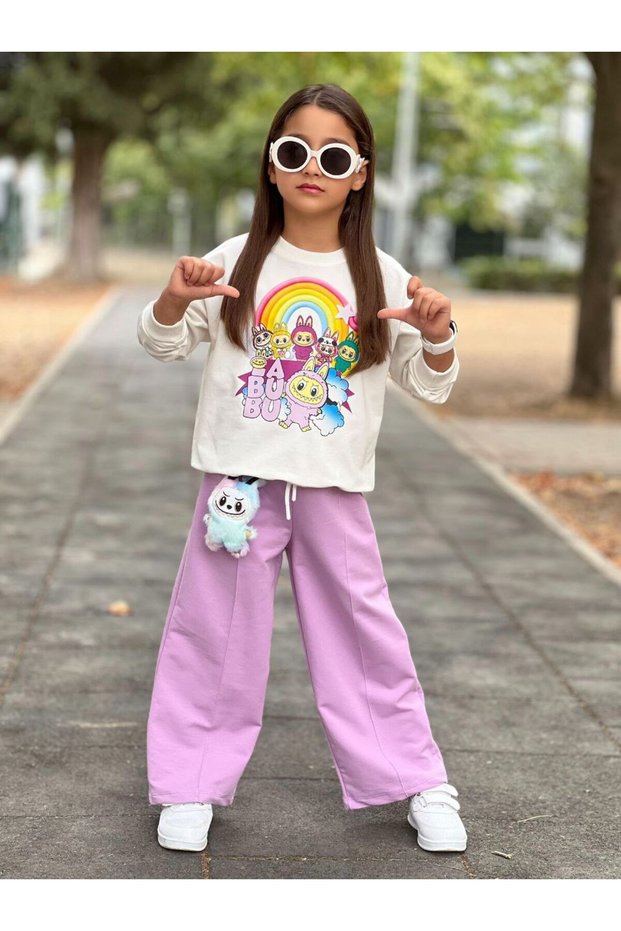 Girls' Labubu Full Lycra Two-Piece Top and Bottom Set Seasonal