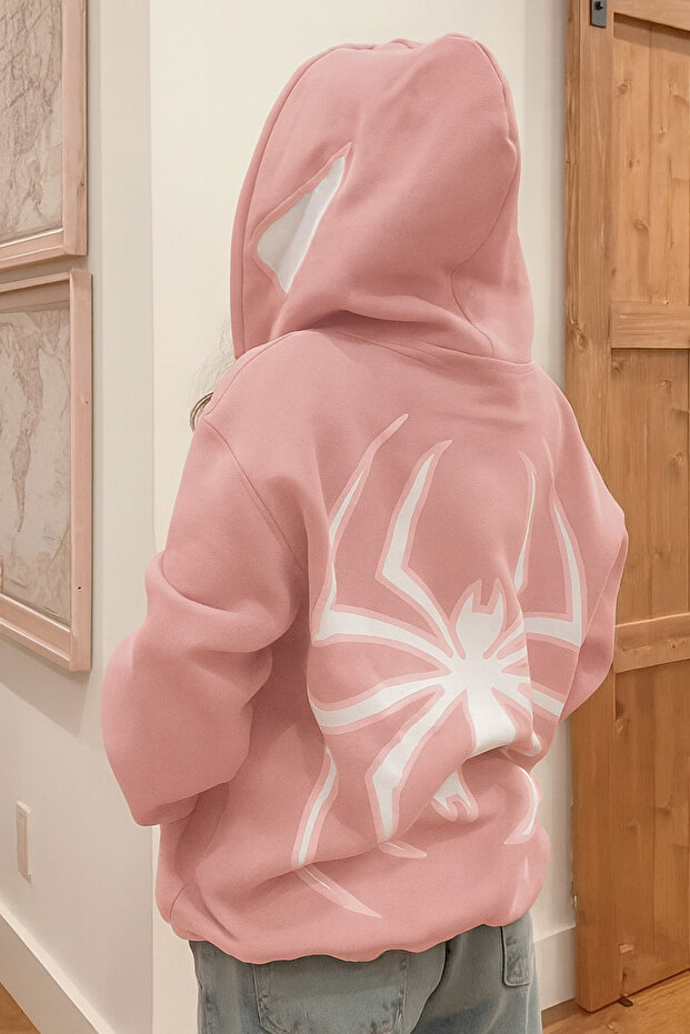 Unisex 3 Thread Kangaroo Pocket Hooded Sweatshirt Custom Spider Printed Comfortable Casual Style