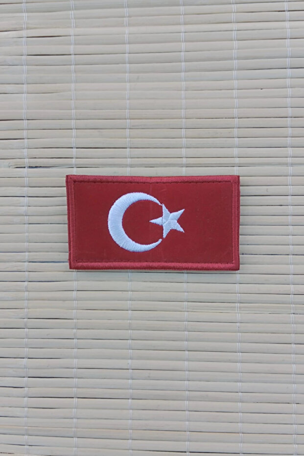 Red Velvet Background, Embroidered with a Crescent Moon and Star, Embroidered Coat of Arms Patch Pec