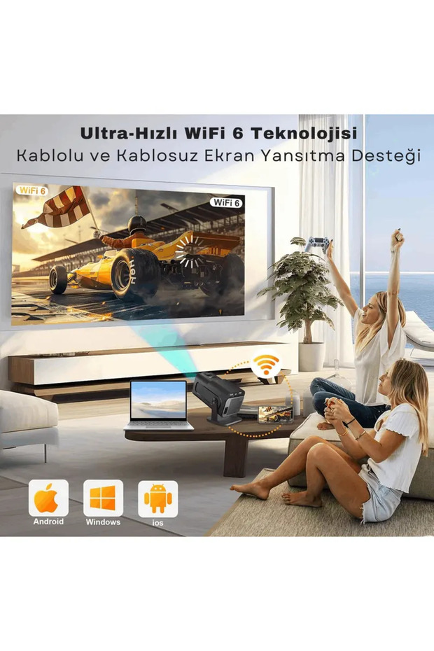 Android Wifi Taşınabilir Projektör – 4K Ultra Hd, Bluetooth 5.0, Hoparlör, Akıllı Mini Projeksiyon - 5
