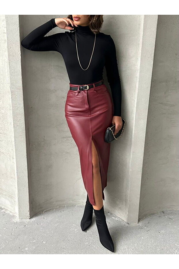 Кожена миди пола с цепки - 4