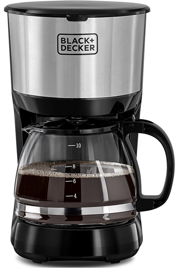 Black+Decker 750W 10 Cup Coffee Maker/Coffee Machine With Glass Carafe For Drip Coffee, Silver/Black