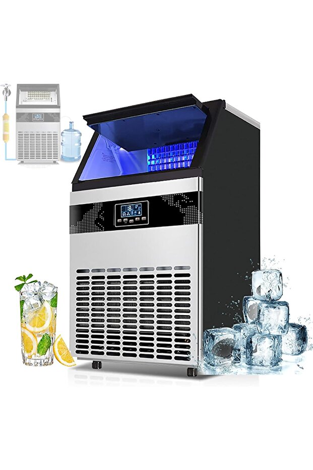 JXKJBGRN Commercial Ice Maker Machine, 220W Automatic Ice Maker with Blue Light