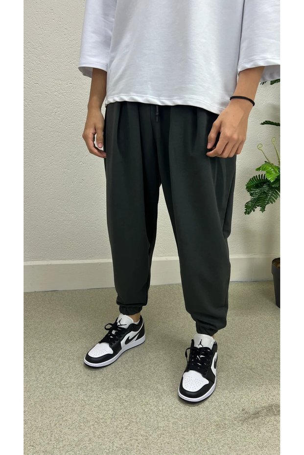 Men's Smoked Waist and Elasticated Cuffs Loose Fit Jogger Sweatpants Hzl24S-Mxc8989-342