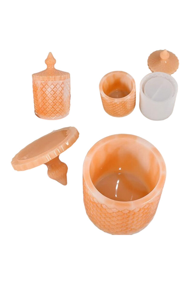 Silikon Epoksi Taş Tozu Geometrik Desen Mücevher Ve Saklama Kutusu Ve Mumluk Kalıbı - 3