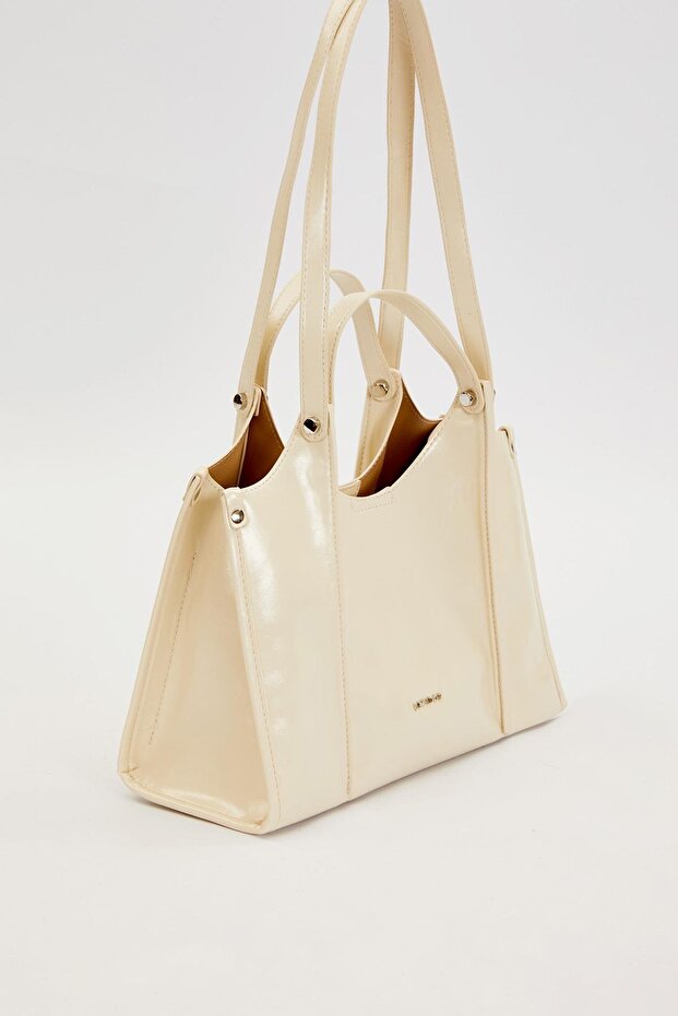 Beige Double Compartment Large Shoulder Bag - 2