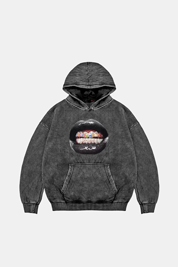 The Last Supper Teeth Printed Oversize Unisex Washable Black Hoodie