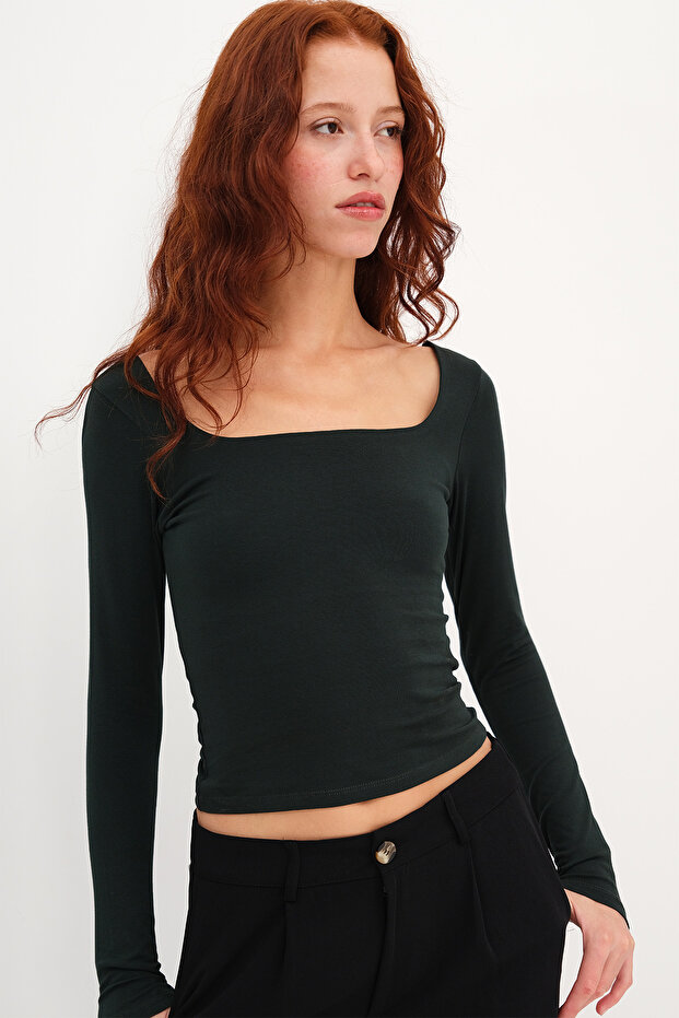 Kare Yaka Basic Bluz B1847 - 2