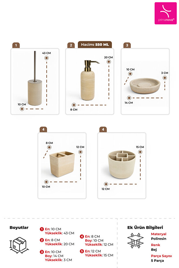 Charm Banyo Seti 5 Parça - Bej - 3