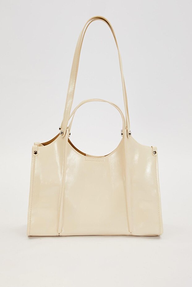 Beige Double Compartment Large Shoulder Bag - 4