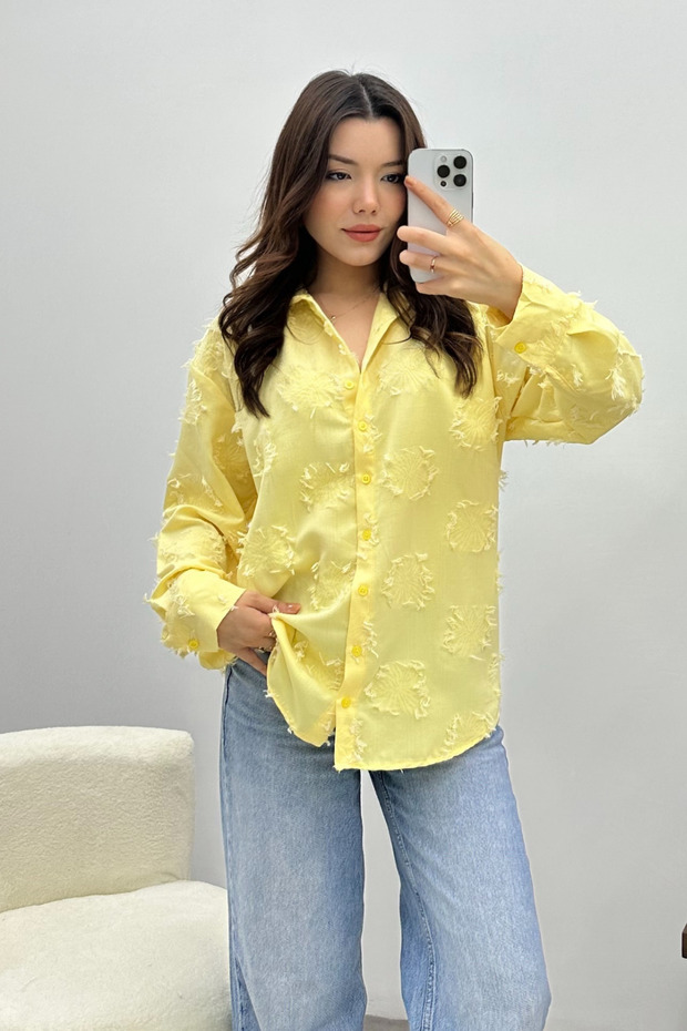 Women's Buttoned Butter Yellow Tassel Detailed Shirt