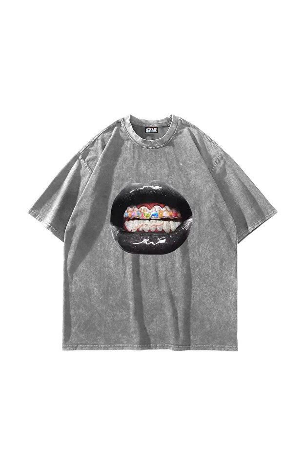 The Last Supper Teeth Printed Oversize Unisex Washable White T-Shirt
