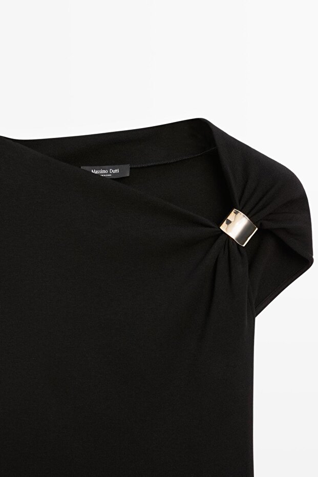 Omuz aplikeli kolsuz drapeli top - 6