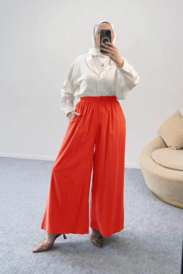 Elastic Waist Wide Leg Modal Skirt Pants 8809 - Pomegranate Flower