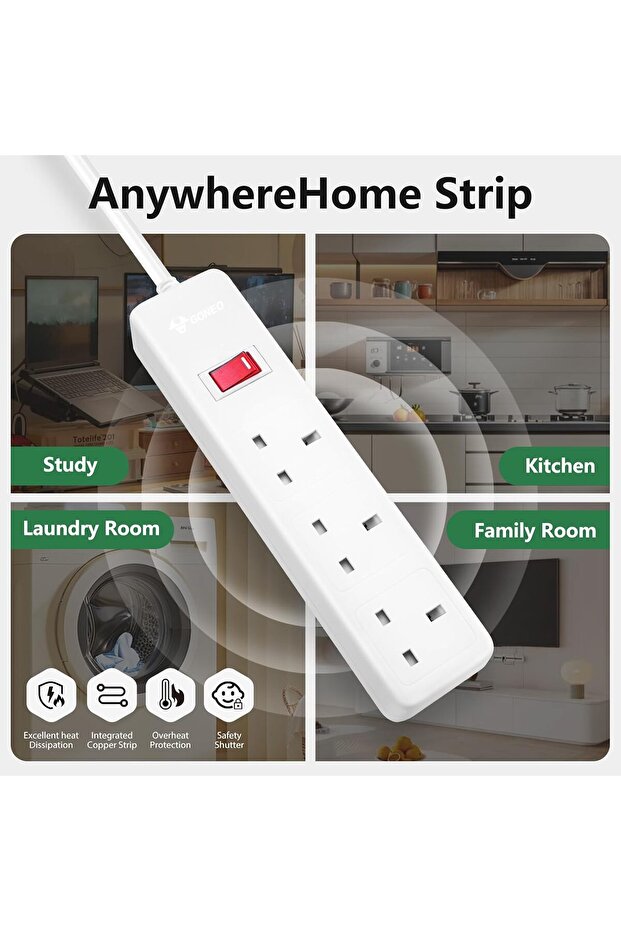 Extension Cord 3M Surge Protection 3 Way Outlets, Power Strip Wall Mounted with Individual Switches - 5