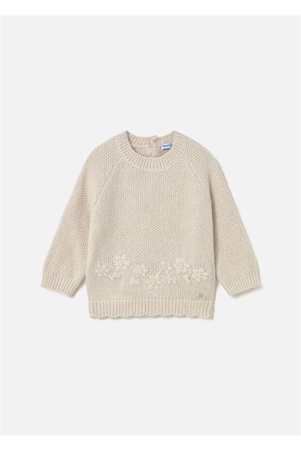 Baby Girl Floral Embroidered Sweater Cream 2352