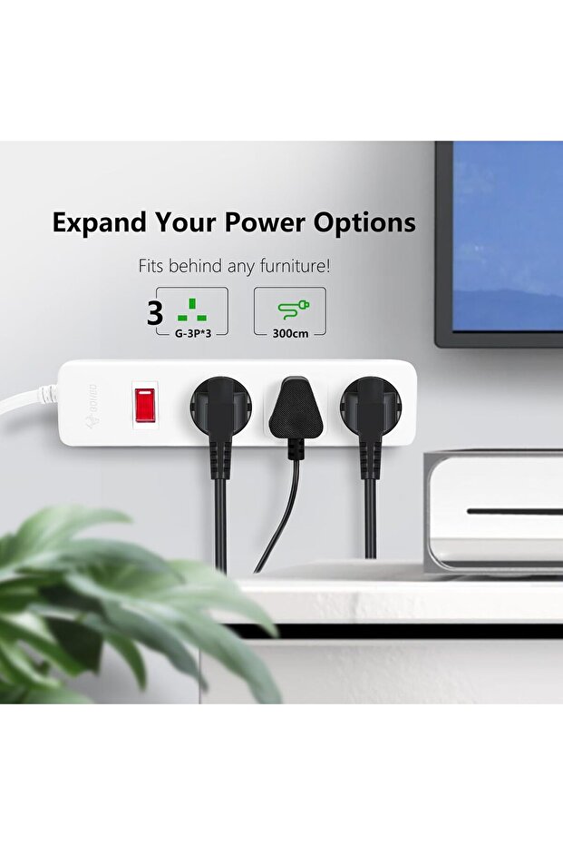 Extension Cord 3M Surge Protection 3 Way Outlets, Power Strip Wall Mounted with Individual Switches - 4