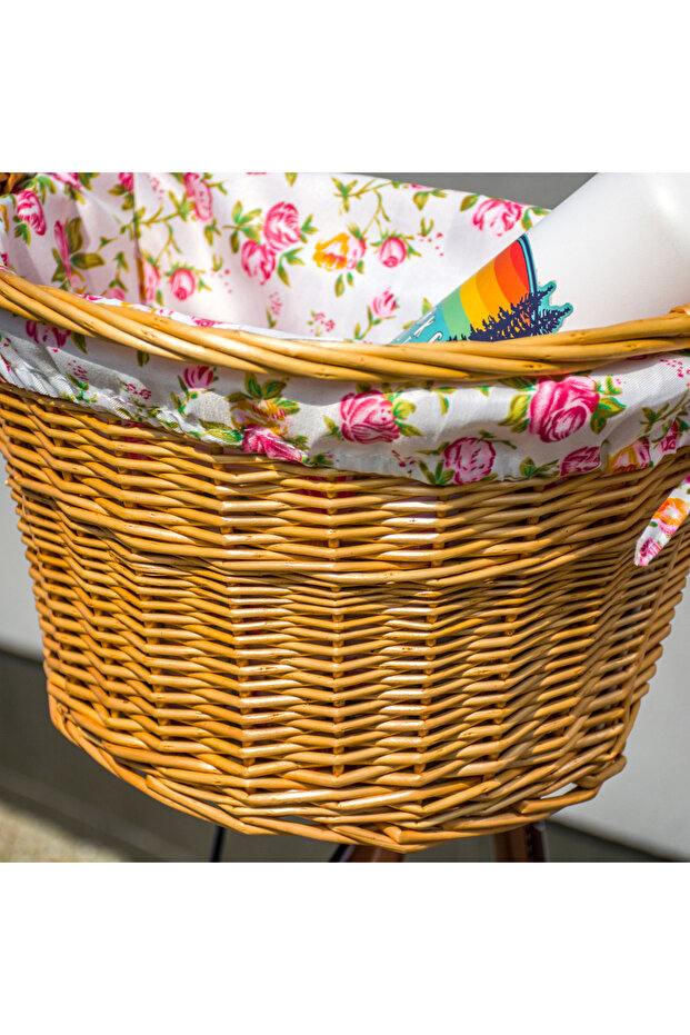 wicker bicycle basket with handlebar insert, click flowers, plug-in - 6