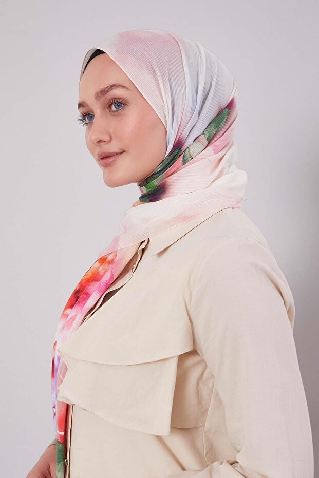 Pink Marbled Pattern Cotton Shawl - 3