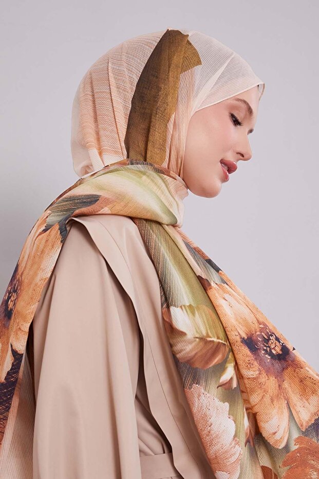 Yavruağzı Floral Striped Cotton Shawl