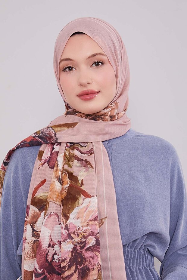 Gül Kurusu Gül Desen Pamuk Şal - 2