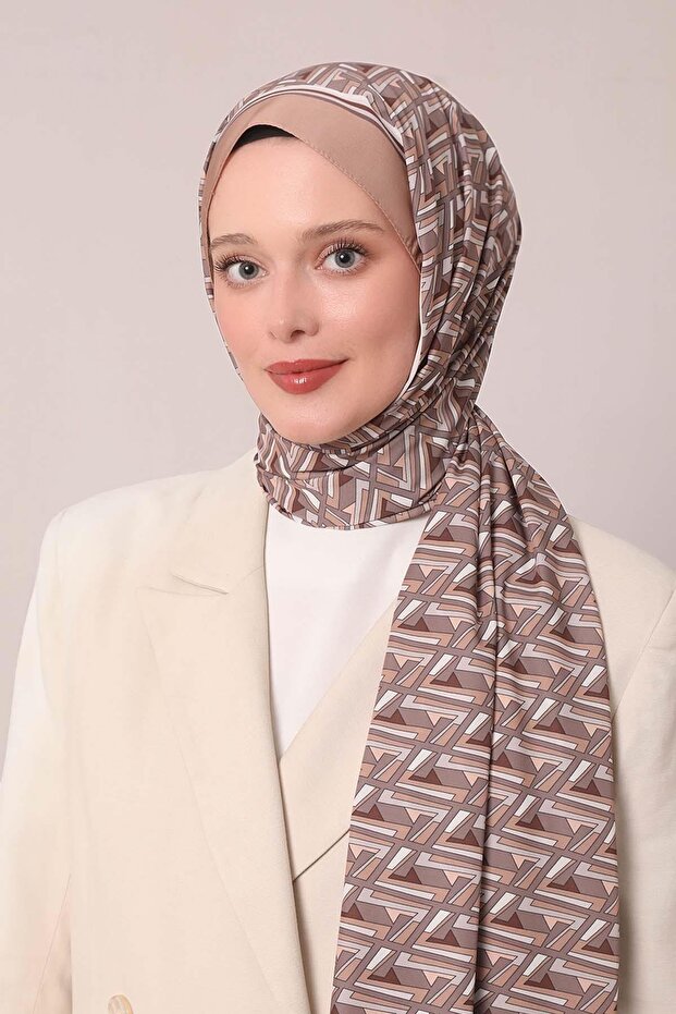 Kahve Zigzag Desen Club Şal - 2