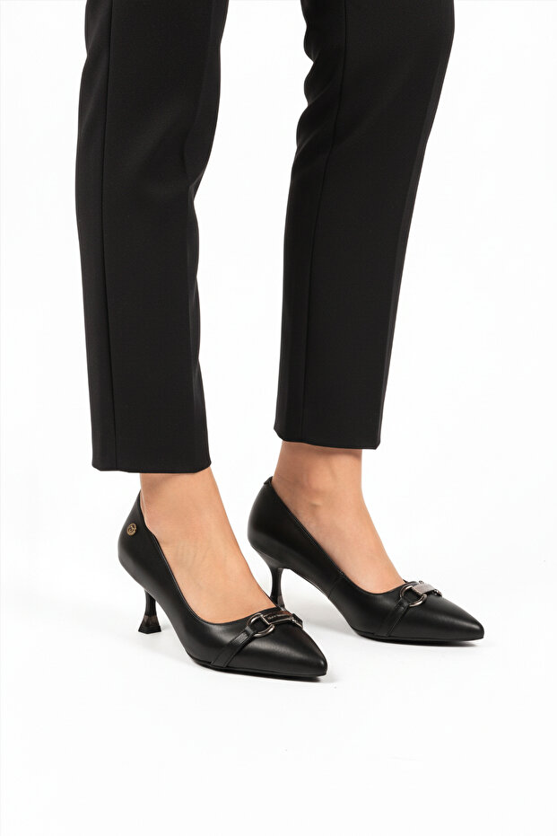 Black Women's Short Thin Heeled Shoes Pc-55015 Z