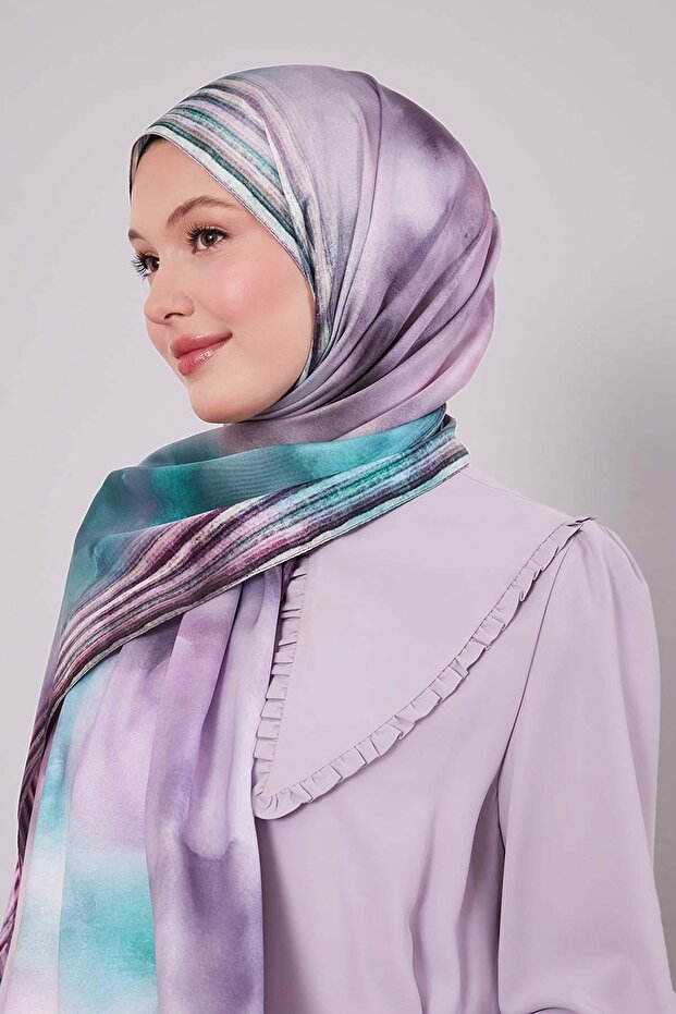 Mor Ebruli Desen Twill Şal - 2