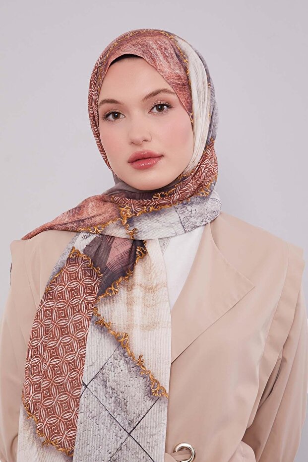 شال قطني بنمط مختلط باللون البنفسجي - 3