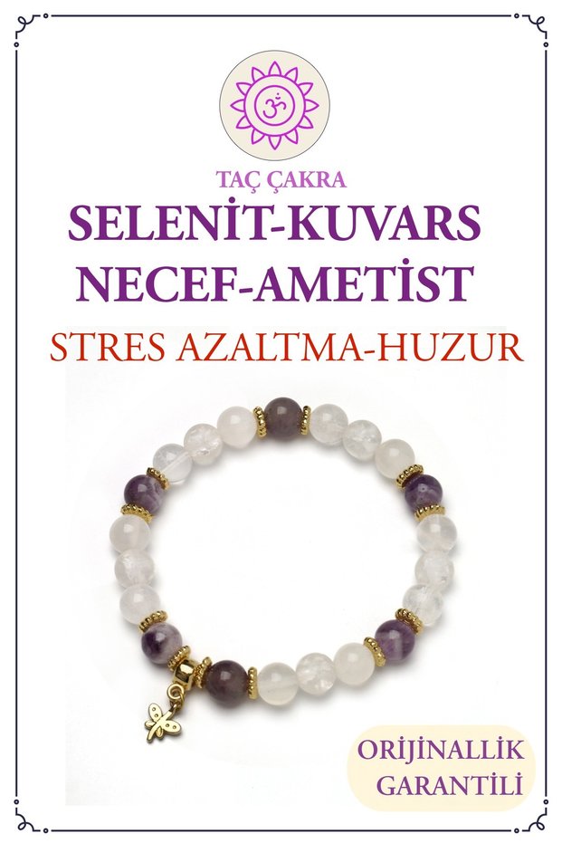 Selenite, Crystal Quartz, Amethyst, Lapis Lazuli Crown Chakra Bracelet – Spiritual Peace and Balance