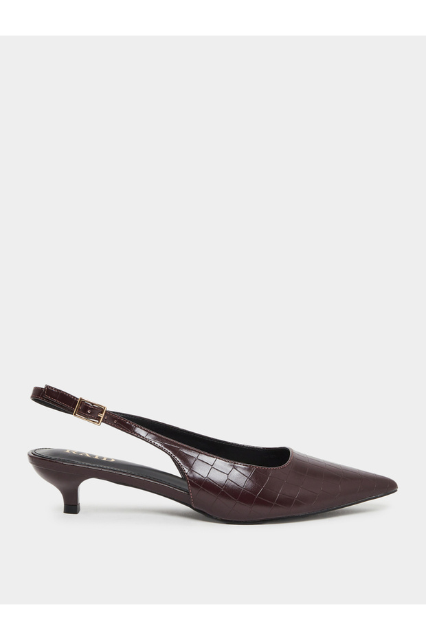 Zariya Brown Slingback Buckle Kitten Heel Shoes