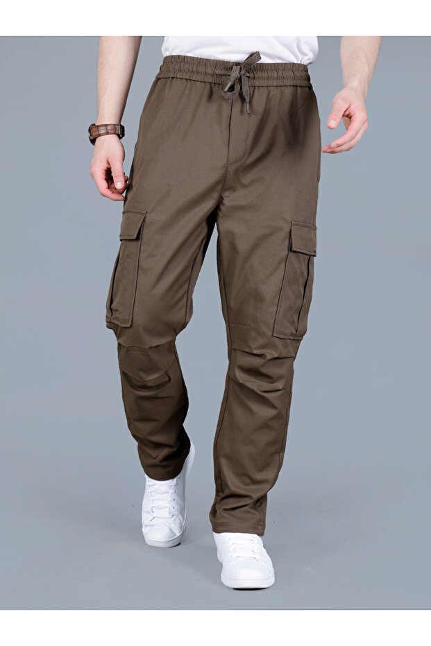 بنطلون كارغو رجالي سادة برباط - 1